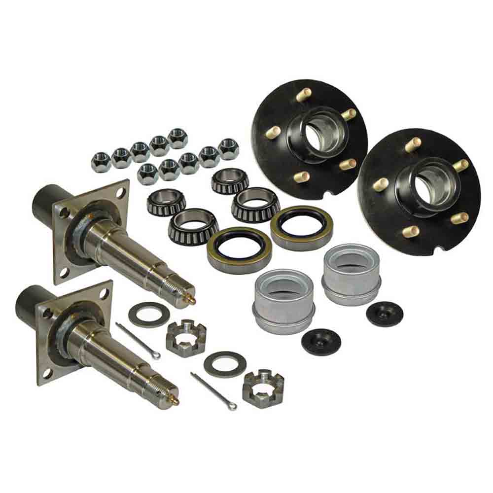 Pair of 5-Bolt on 4-1/2 Inch Hub-Drum Assemblies with Flanged, Tapered Spindles & Bearings