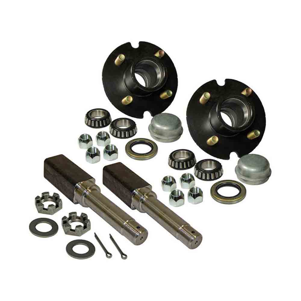 Pair of 4-Bolt on 4 Inch Hub Assemblies with Square Shaft 1 Inch Straight Spindles & Bearings