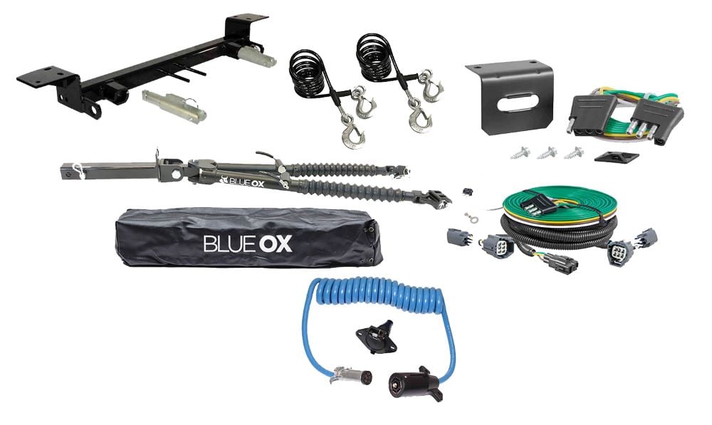 Blue Ox Alpha (8,500 lb) Tow Bar, Custom Towed Vehicle Light Harness & Baseplate Combo fits Select Jeep Gladiator (Includes Mojave)