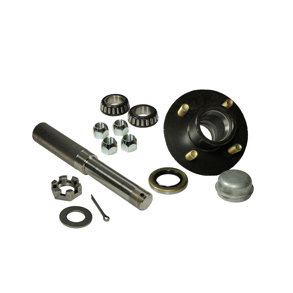 Single - 4-Bolt on 4 Inch Hub Assembly with 1-1/16 Inch Straight Spindle & Bearings